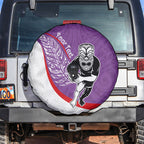 Personalised Aotearoa Lawn Bowls Spare Tire Cover Maori Warrior and Silver Fern Sporty Style Purple