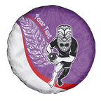 Personalised Aotearoa Lawn Bowls Spare Tire Cover Maori Warrior and Silver Fern Sporty Style Purple