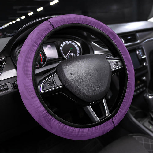 Aotearoa Lawn Bowls Steering Wheel Cover Maori Warrior and Silver Fern Sporty Style Purple