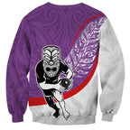 Personalised Aotearoa Lawn Bowls Sweatshirt Maori Warrior and Silver Fern Sporty Style Purple