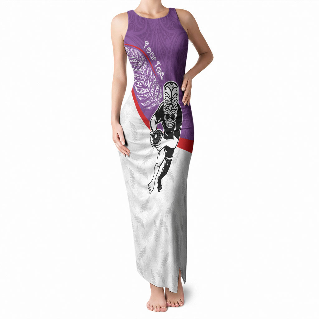 Personalised Aotearoa Lawn Bowls Tank Maxi Dress Maori Warrior and Silver Fern Sporty Style Purple