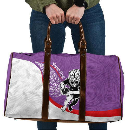 Personalised Aotearoa Lawn Bowls Travel Bag Maori Warrior and Silver Fern Sporty Style Purple