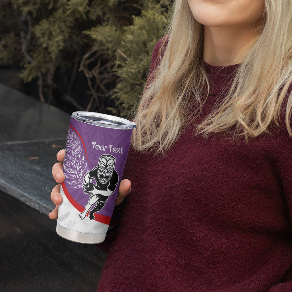 Personalised Aotearoa Lawn Bowls Tumbler Cup Maori Warrior and Silver Fern Sporty Style Purple