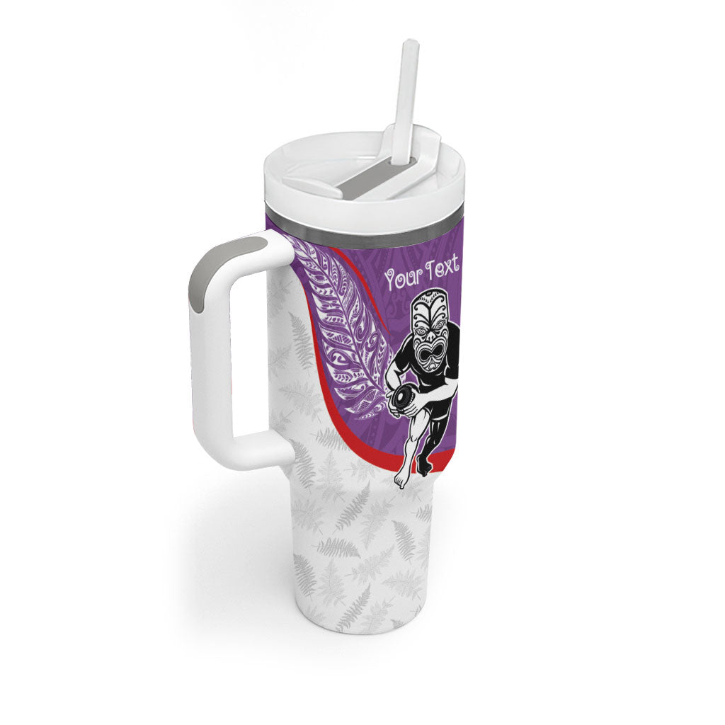 Personalised Aotearoa Lawn Bowls Tumbler With Handle Maori Warrior and Silver Fern Sporty Style Purple
