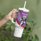 Personalised Aotearoa Lawn Bowls Tumbler With Handle Maori Warrior and Silver Fern Sporty Style Purple