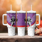 Personalised Aotearoa Lawn Bowls Tumbler With Handle Maori Warrior and Silver Fern Sporty Style Purple