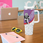 Personalised Aotearoa Lawn Bowls Tumbler With Handle Maori Warrior and Silver Fern Sporty Style Purple