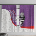 Personalised Aotearoa Lawn Bowls Window Curtain Maori Warrior and Silver Fern Sporty Style Purple