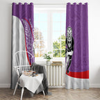 Personalised Aotearoa Lawn Bowls Window Curtain Maori Warrior and Silver Fern Sporty Style Purple