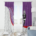 Personalised Aotearoa Lawn Bowls Window Curtain Maori Warrior and Silver Fern Sporty Style Purple