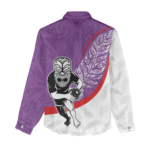 Personalised Aotearoa Lawn Bowls Women Casual Shirt Maori Warrior and Silver Fern Sporty Style Purple