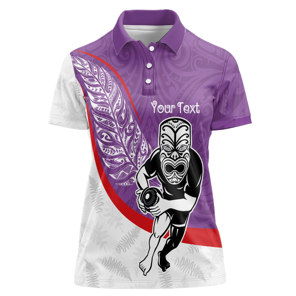 Personalised Aotearoa Lawn Bowls Women Polo Shirt Maori Warrior and Silver Fern Sporty Style Purple