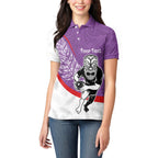 Personalised Aotearoa Lawn Bowls Women Polo Shirt Maori Warrior and Silver Fern Sporty Style Purple
