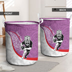 Personalised Aotearoa Lawn Bowls Laundry Basket Maori Warrior and Silver Fern Sporty Style Pink