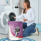 Personalised Aotearoa Lawn Bowls Laundry Basket Maori Warrior and Silver Fern Sporty Style Pink