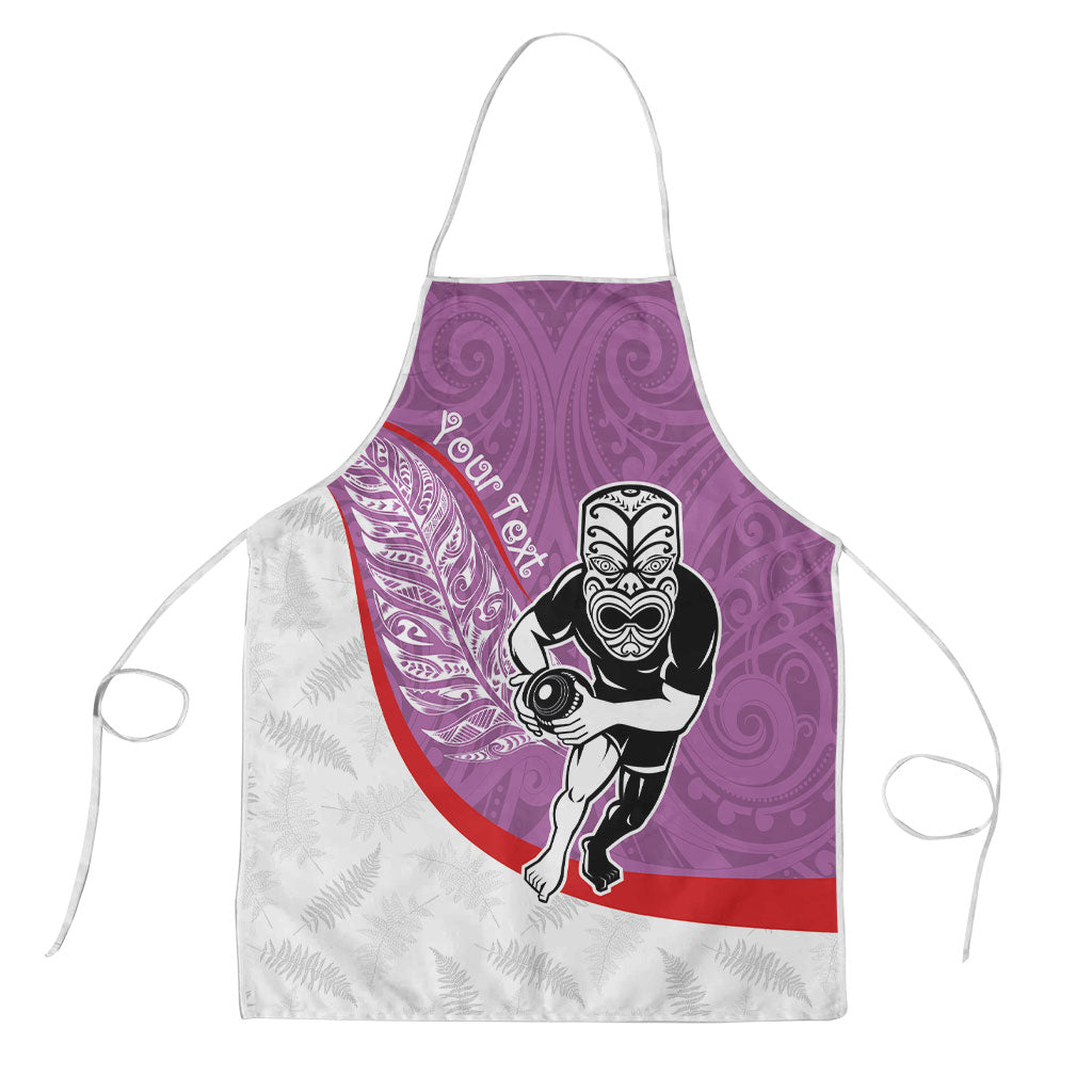 Personalised Aotearoa Lawn Bowls Apron Maori Warrior and Silver Fern Sporty Style Pink
