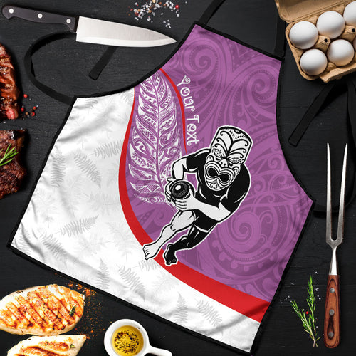 Personalised Aotearoa Lawn Bowls Apron Maori Warrior and Silver Fern Sporty Style Pink