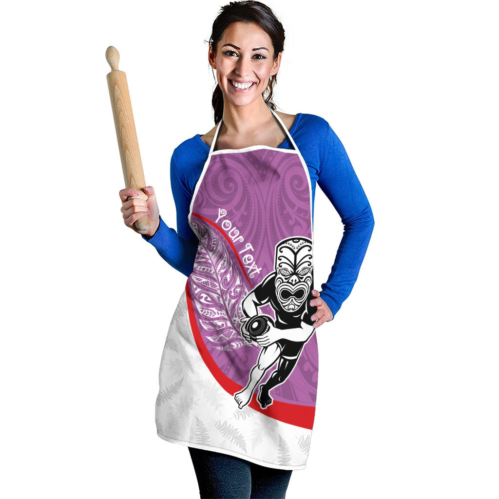 Personalised Aotearoa Lawn Bowls Apron Maori Warrior and Silver Fern Sporty Style Pink