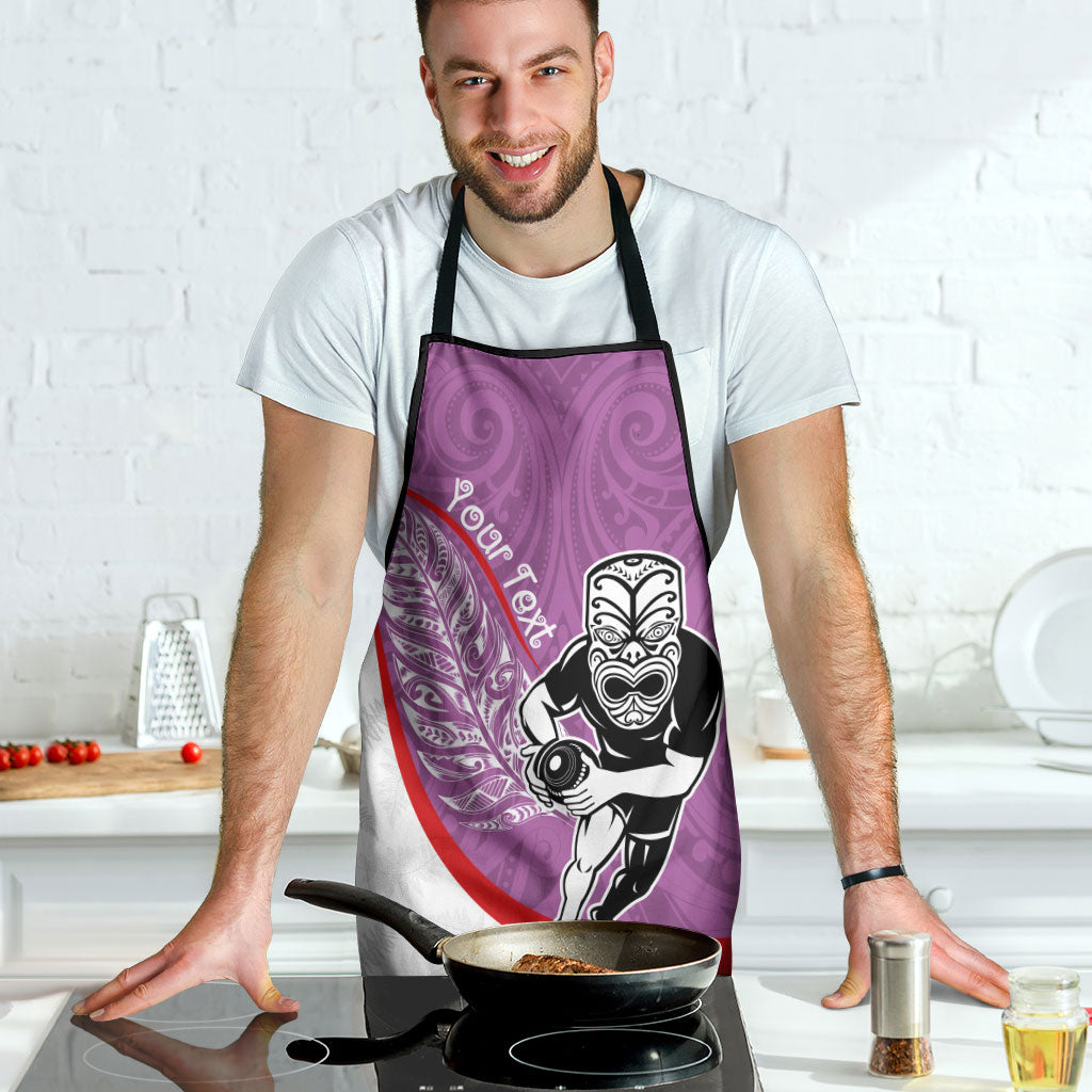 Personalised Aotearoa Lawn Bowls Apron Maori Warrior and Silver Fern Sporty Style Pink