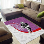 Personalised Aotearoa Lawn Bowls Area Rug Maori Warrior and Silver Fern Sporty Style Pink
