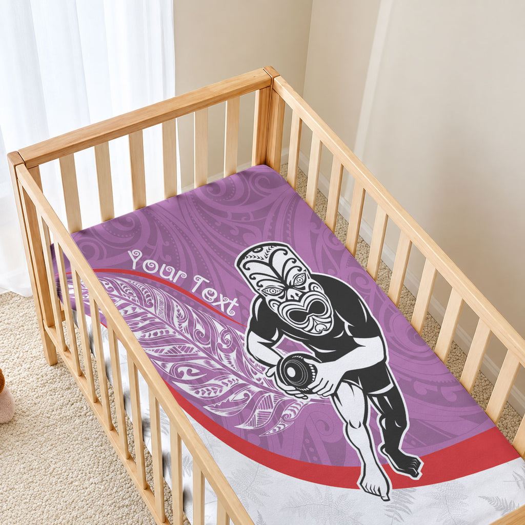 Personalised Aotearoa Lawn Bowls Baby Bed Cover Maori Warrior and Silver Fern Sporty Style Pink