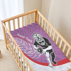 Personalised Aotearoa Lawn Bowls Baby Bed Cover Maori Warrior and Silver Fern Sporty Style Pink