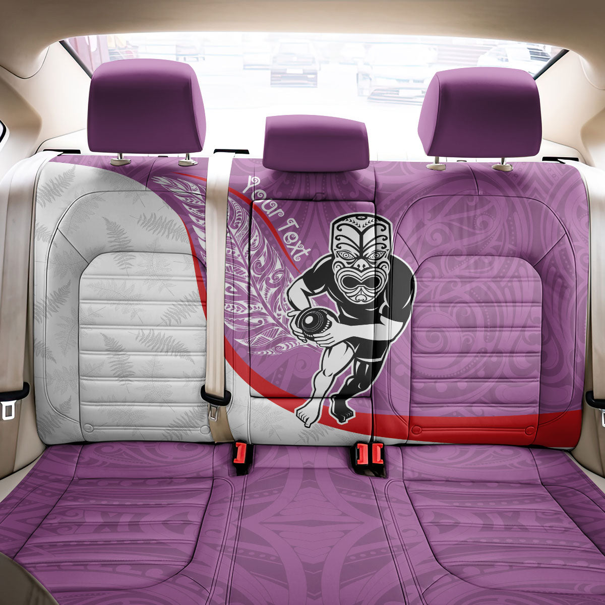 Personalised Aotearoa Lawn Bowls Back Car Seat Cover Maori Warrior and Silver Fern Sporty Style Pink