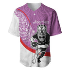 Personalised Aotearoa Lawn Bowls Baseball Jersey Maori Warrior and Silver Fern Sporty Style Pink