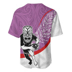 Personalised Aotearoa Lawn Bowls Baseball Jersey Maori Warrior and Silver Fern Sporty Style Pink