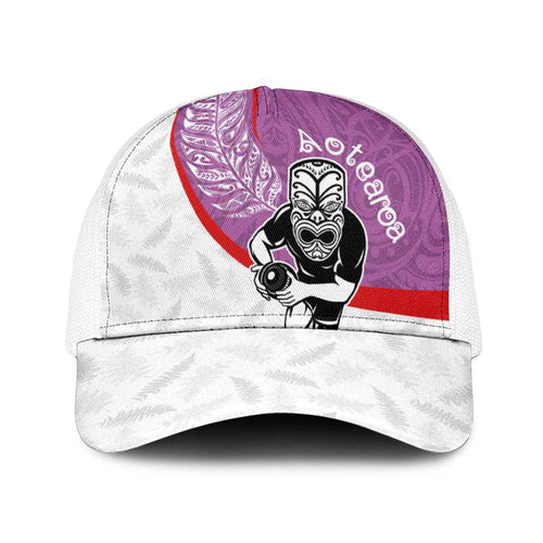 Aotearoa Lawn Bowls Baseball Net Cap Maori Warrior and Silver Fern Sporty Style Pink