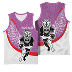 Personalised Aotearoa Lawn Bowls Basketball Jersey Maori Warrior and Silver Fern Sporty Style Pink