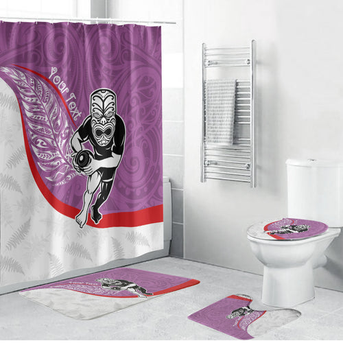 Personalised Aotearoa Lawn Bowls Bathroom Set Maori Warrior and Silver Fern Sporty Style Pink