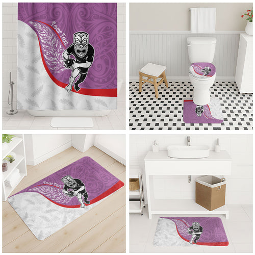 Personalised Aotearoa Lawn Bowls Bathroom Set Maori Warrior and Silver Fern Sporty Style Pink