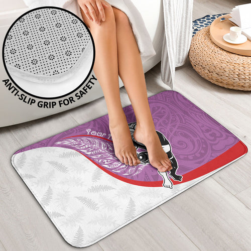 Personalised Aotearoa Lawn Bowls Bathroom Set Maori Warrior and Silver Fern Sporty Style Pink