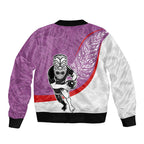 Personalised Aotearoa Lawn Bowls Bomber Jacket Maori Warrior and Silver Fern Sporty Style Pink