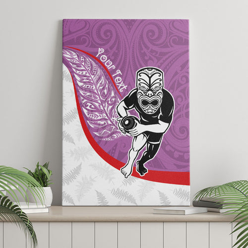 Personalised Aotearoa Lawn Bowls Canvas Wall Art Maori Warrior and Silver Fern Sporty Style Pink
