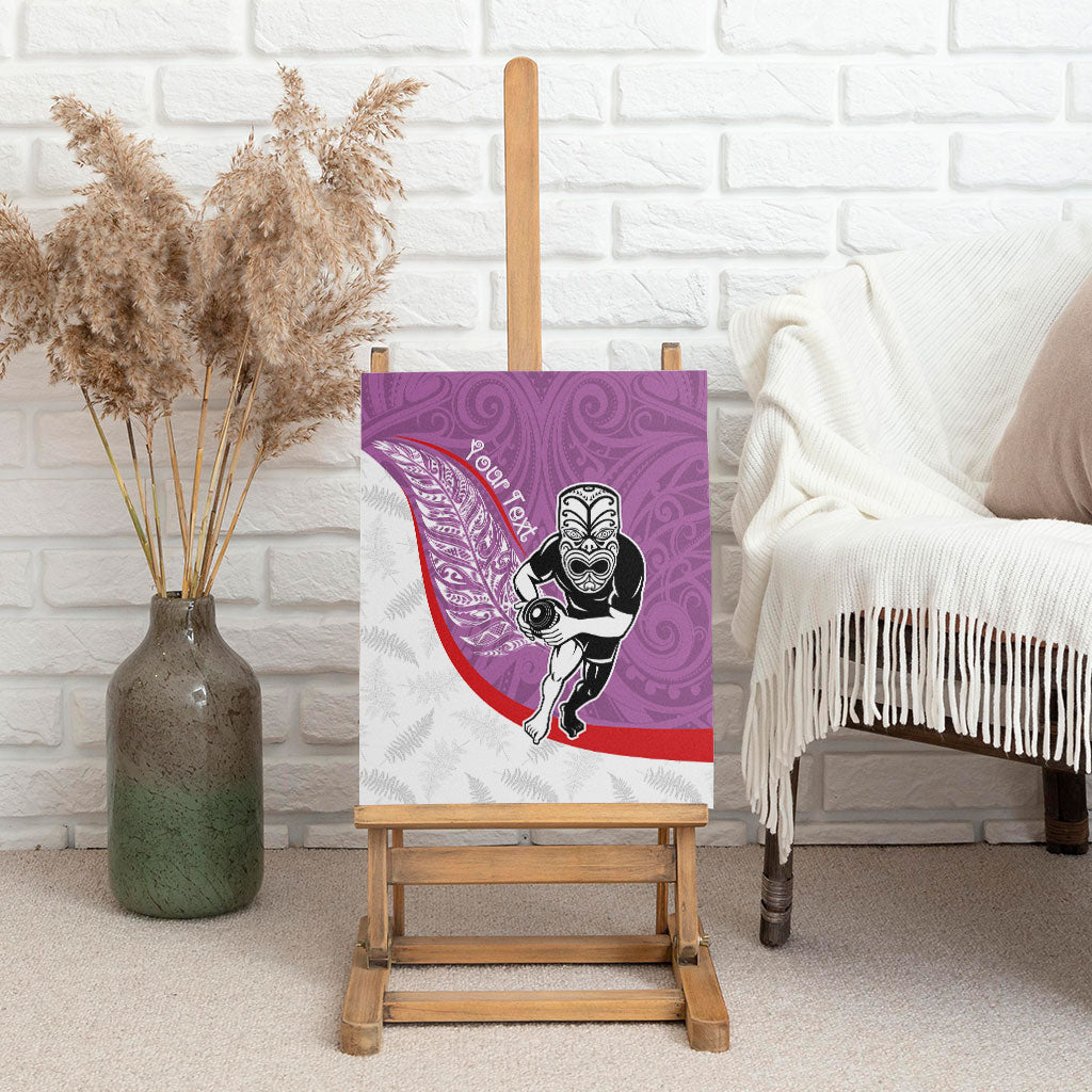 Personalised Aotearoa Lawn Bowls Canvas Wall Art Maori Warrior and Silver Fern Sporty Style Pink