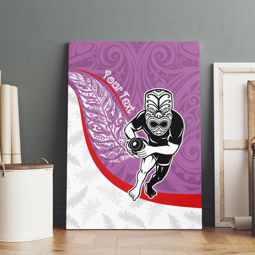 Personalised Aotearoa Lawn Bowls Canvas Wall Art Maori Warrior and Silver Fern Sporty Style Pink