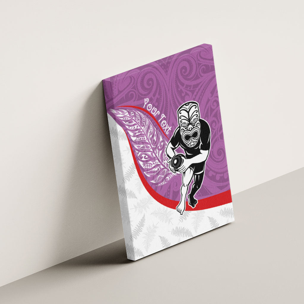 Personalised Aotearoa Lawn Bowls Canvas Wall Art Maori Warrior and Silver Fern Sporty Style Pink