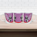 Personalised Aotearoa Lawn Bowls Ceramic Mug Maori Warrior and Silver Fern Sporty Style Pink