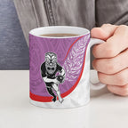 Personalised Aotearoa Lawn Bowls Ceramic Mug Maori Warrior and Silver Fern Sporty Style Pink