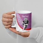 Personalised Aotearoa Lawn Bowls Ceramic Mug Maori Warrior and Silver Fern Sporty Style Pink