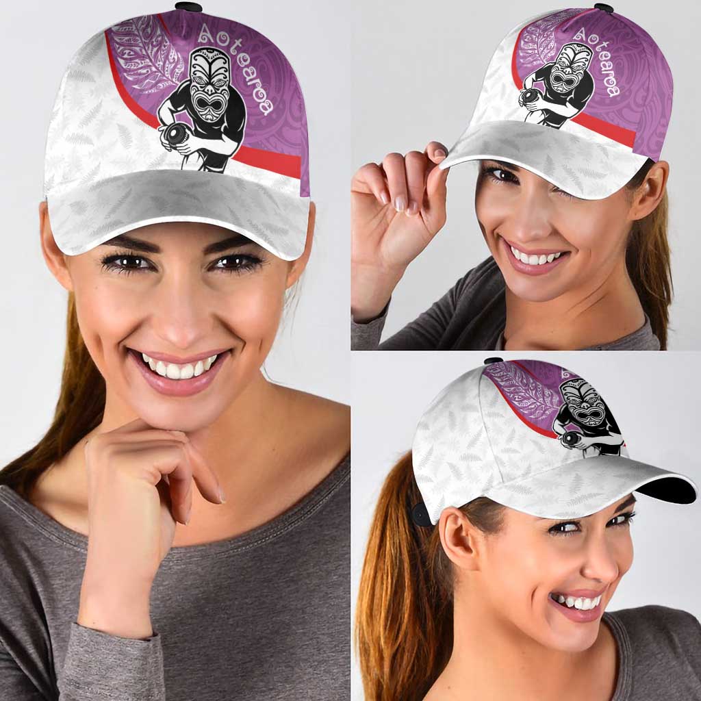 Aotearoa Lawn Bowls Classic Cap Maori Warrior and Silver Fern Sporty Style Pink