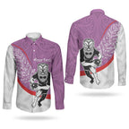 Personalised Aotearoa Lawn Bowls Couples Matching Long Sleeve Bodycon Dress and Long Sleeve Button Shirt Maori Warrior and Silver Fern Sporty Style Pink