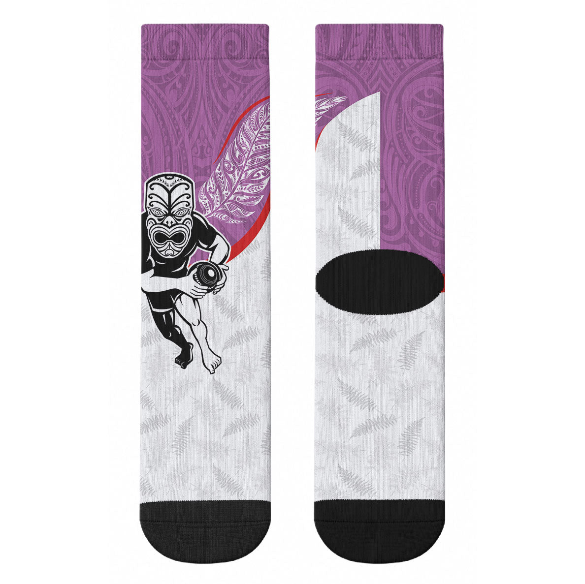 Aotearoa Lawn Bowls Crew Socks Maori Warrior and Silver Fern Sporty Style Pink