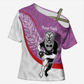 Personalised Aotearoa Lawn Bowls Cross Shoulder Shirt Maori Warrior and Silver Fern Sporty Style Pink