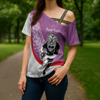 Personalised Aotearoa Lawn Bowls Cross Shoulder Shirt Maori Warrior and Silver Fern Sporty Style Pink
