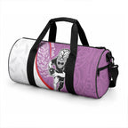 Personalised Aotearoa Lawn Bowls Duffle Bag Maori Warrior and Silver Fern Sporty Style Pink