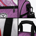 Personalised Aotearoa Lawn Bowls Duffle Bag Maori Warrior and Silver Fern Sporty Style Pink
