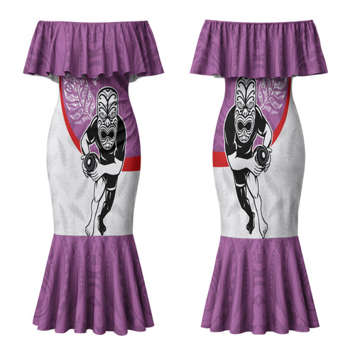 Personalised Aotearoa Lawn Bowls Family Matching Mermaid Dress and Hawaiian Shirt Maori Warrior and Silver Fern Sporty Style Pink